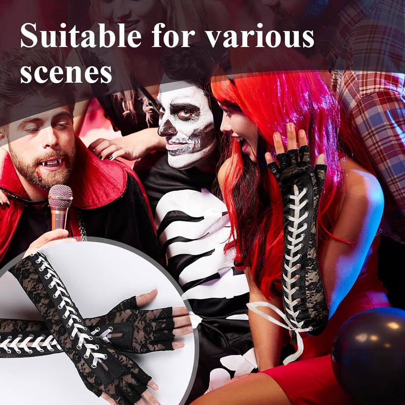 RainFlowwer Fingerless Gloves Steam Punk Goth Witch Long Elbow Arm Warmer Lace Sleeves for Costume Party Halloween Cosplay - Image 4